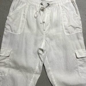 White Linen Cargo Pants